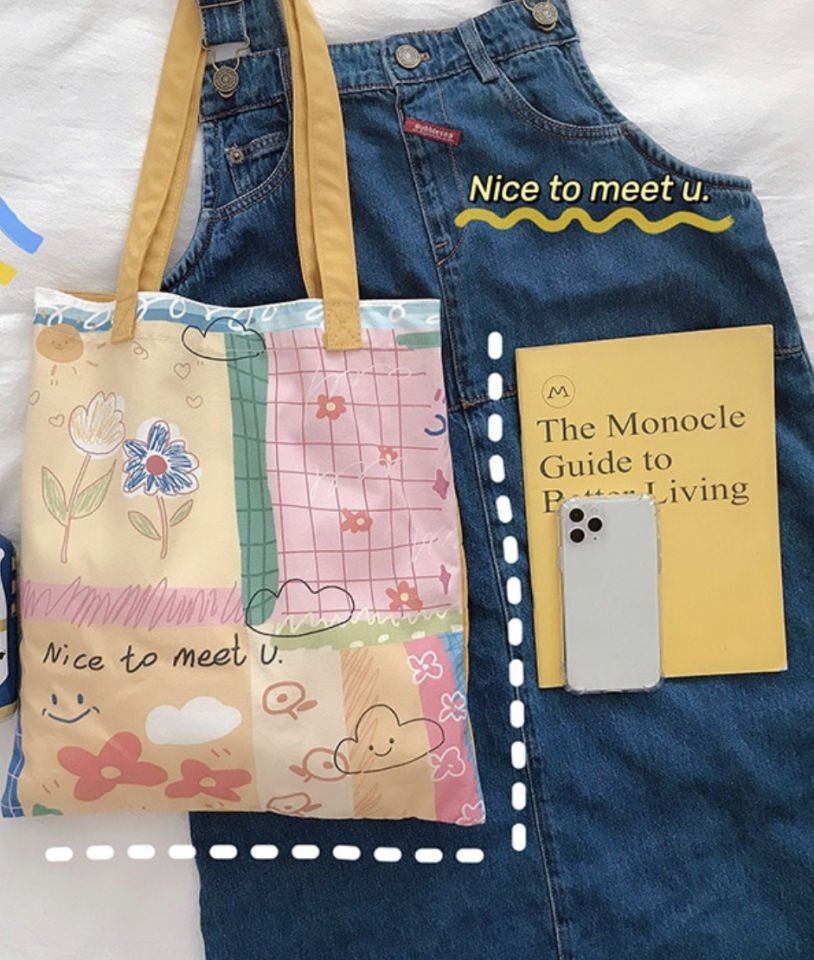 'Nice to meet u' Mottolu Kanvas Çanta