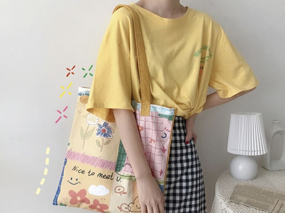 'Nice to meet u' Mottolu Kanvas Çanta