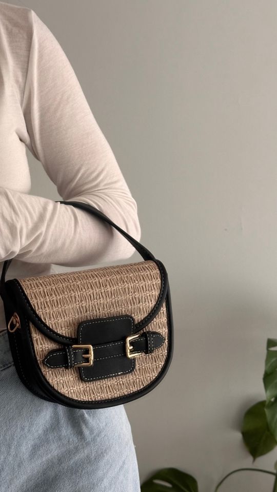 Monet Hasır Desenli Çift Askıılı  Çanta Siyah