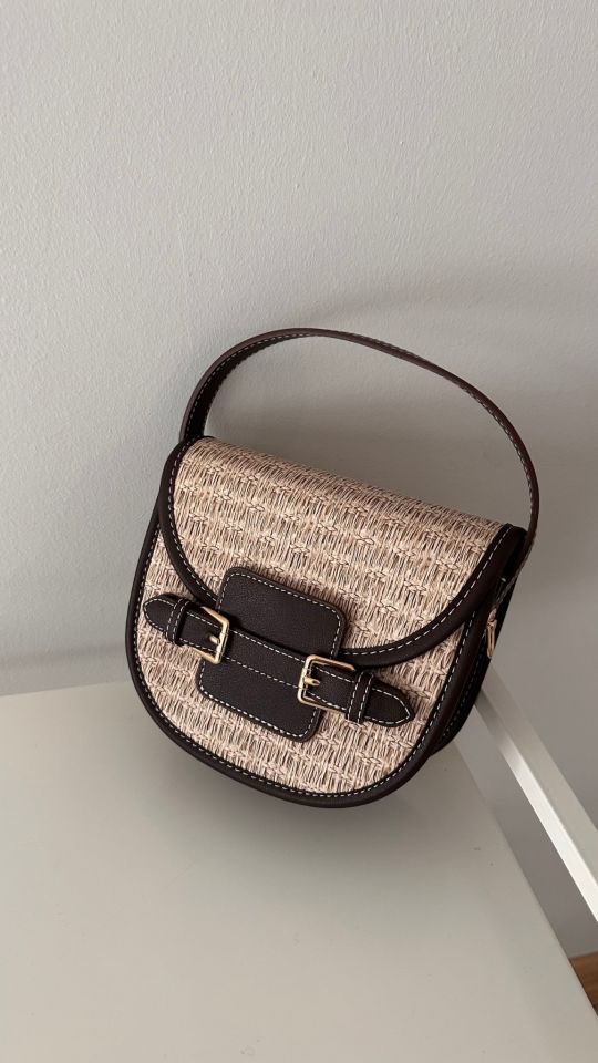 Monet Hasır Desen Çift Askılı Çanta Acı Kahve