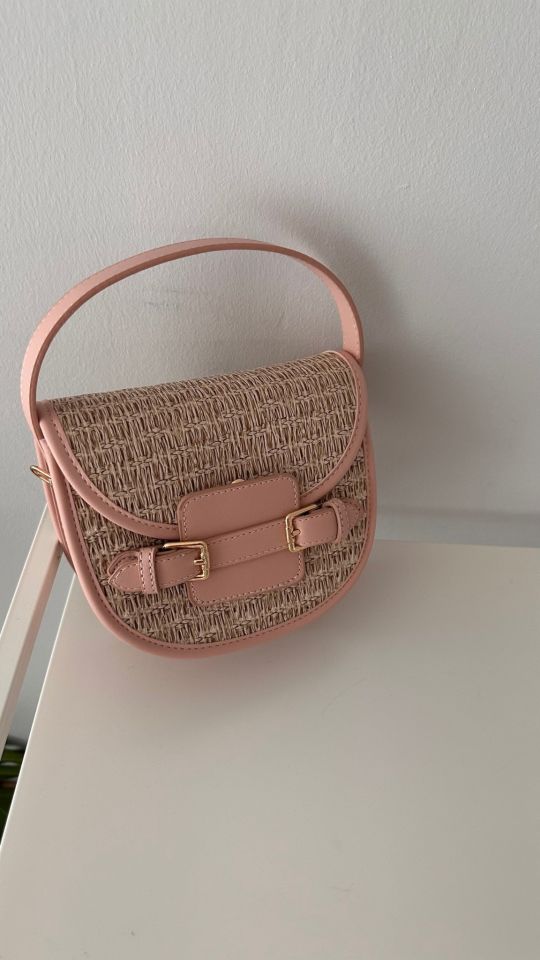 Monet Hasır Desen Çift Askılı Çanta Pudra