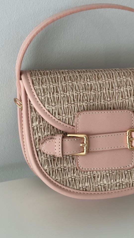 Monet Hasır Desen Çift Askılı Çanta Pudra