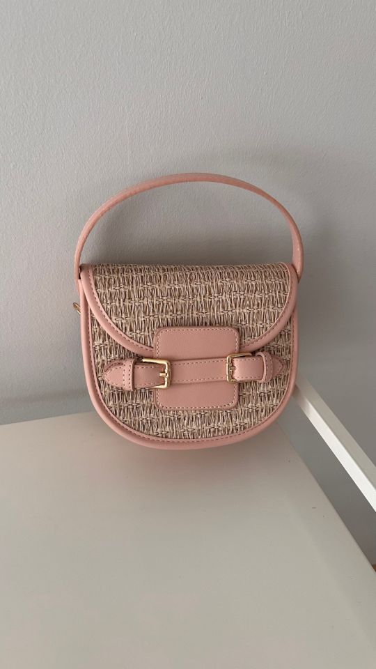 Monet Hasır Desen Çift Askılı Çanta Pudra
