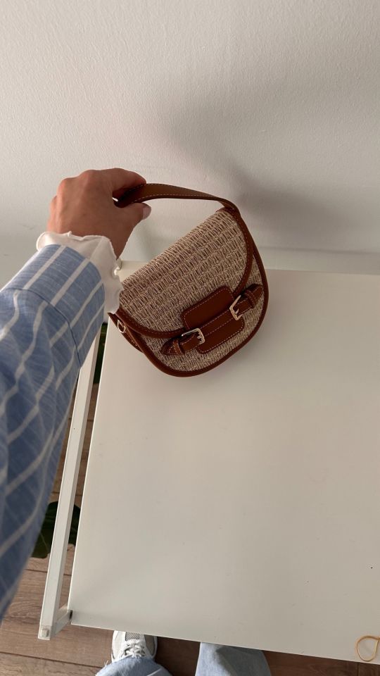 Monet Hasır Desen Çift Askılı Çanta Taba