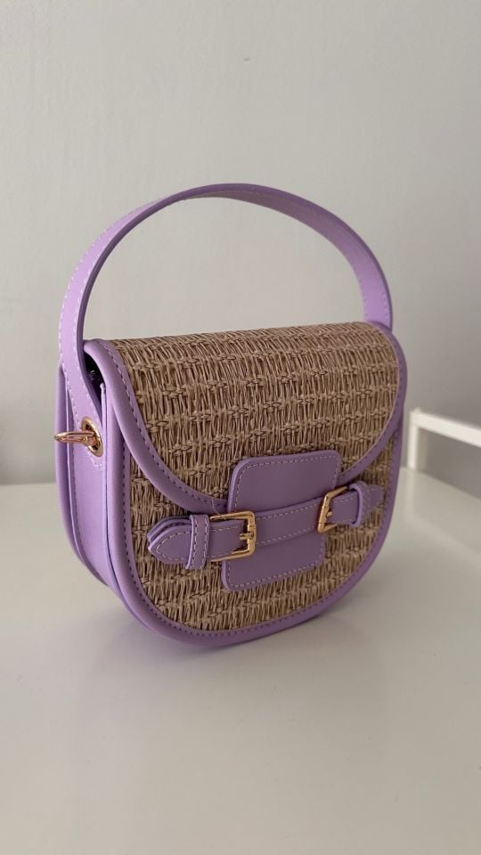 Monet Hasır Desen Çift Askılı Çanta Lila