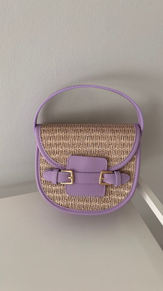 Monet Hasır Desen Çift Askılı Çanta Lila