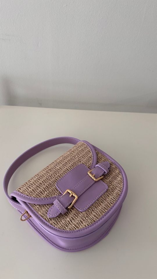 Monet Hasır Desen Çift Askılı Çanta Lila