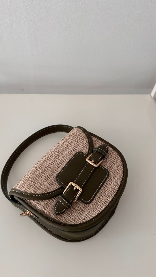 Monet Hasır Desen Çift Askılı Çanta Haki