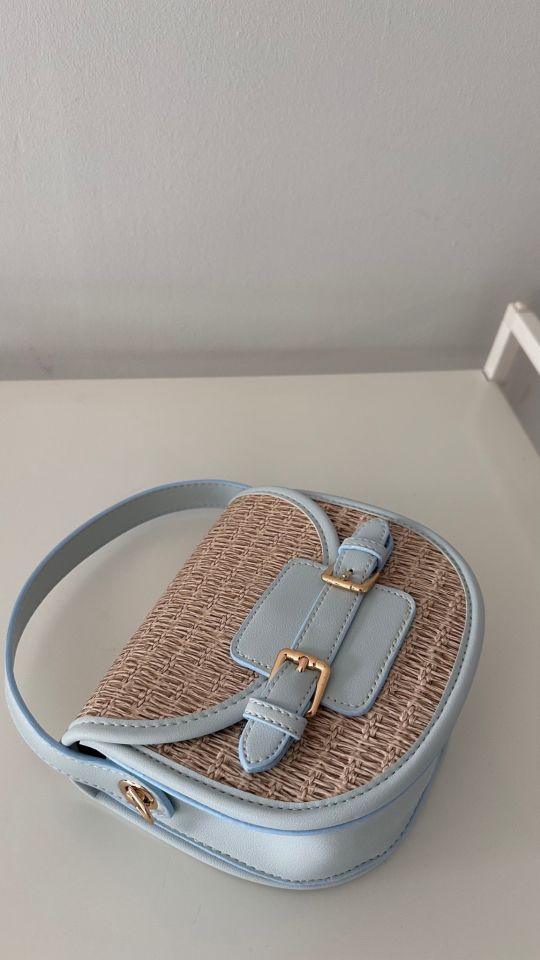 Monet Hasır Desen Çift Askılı Çanta Bebe Mavi