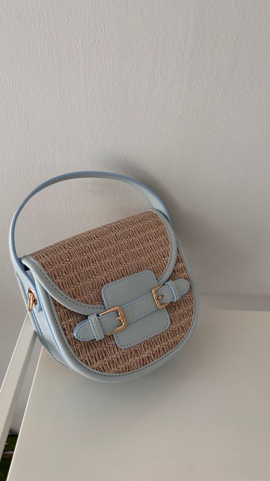 Monet Hasır Desen Çift Askılı Çanta Bebe Mavi