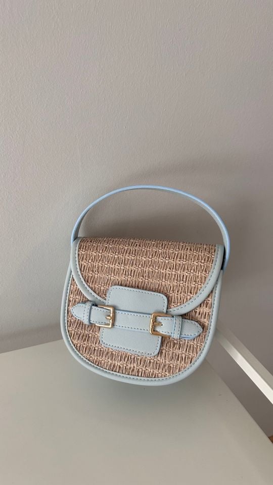 Monet Hasır Desen Çift Askılı Çanta Bebe Mavi