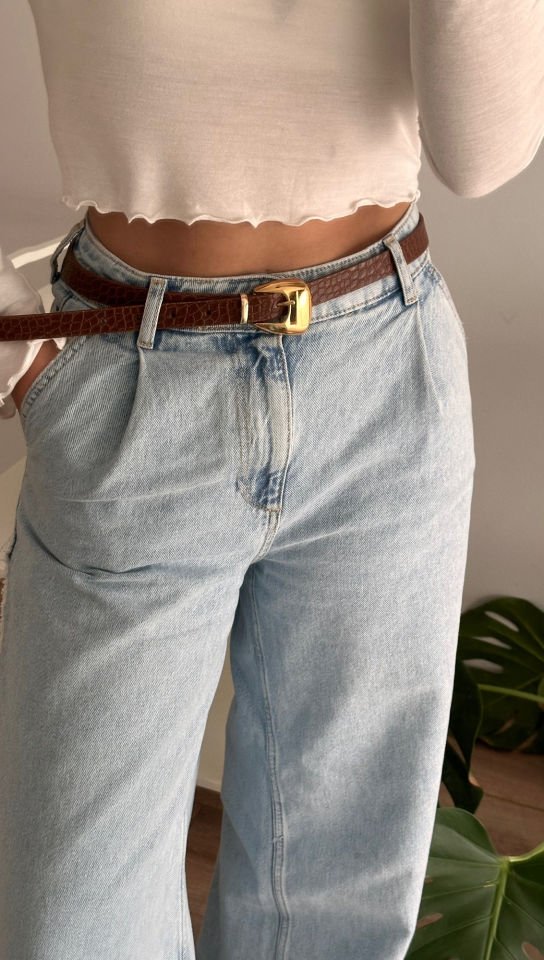 Clam Gold Tokalı Kroko Desen  Kemer Taba