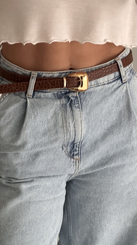 Clam Gold Tokalı Kroko Desen  Kemer Taba