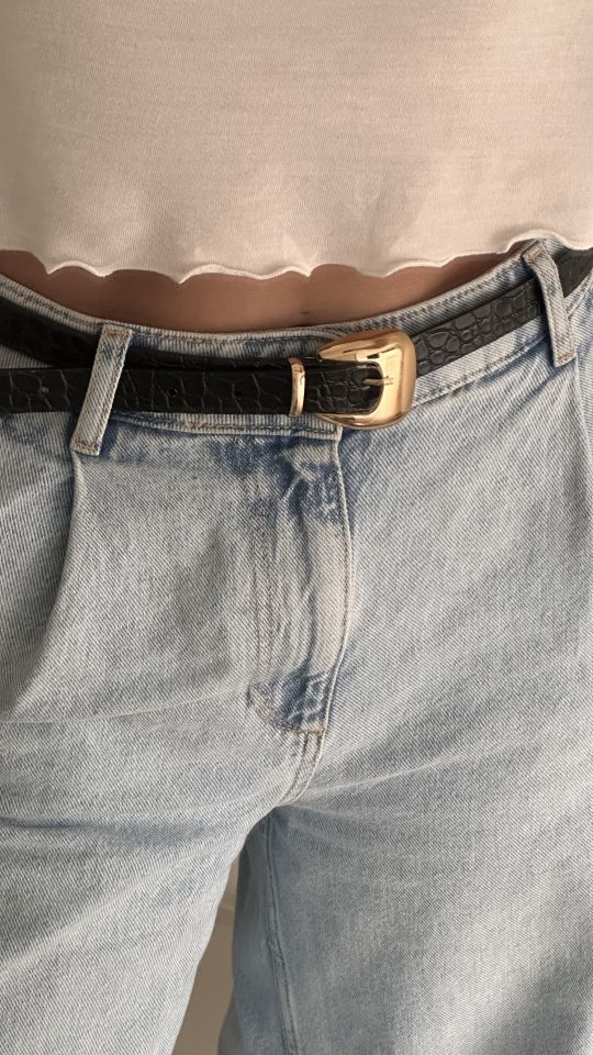 Clam Gold Tokalı Kroko Desen Kemer Siyah