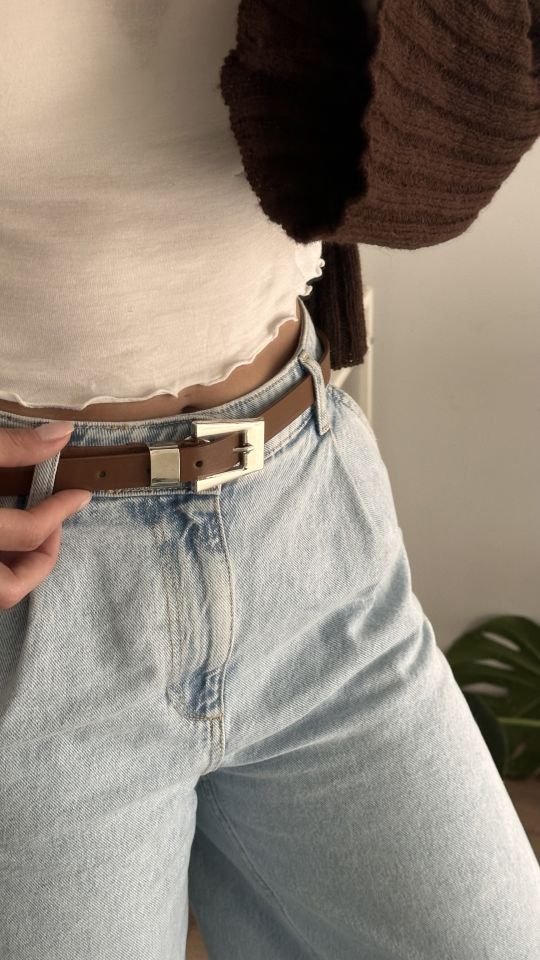 Mae Gümüş Tokalı Kemer Taba