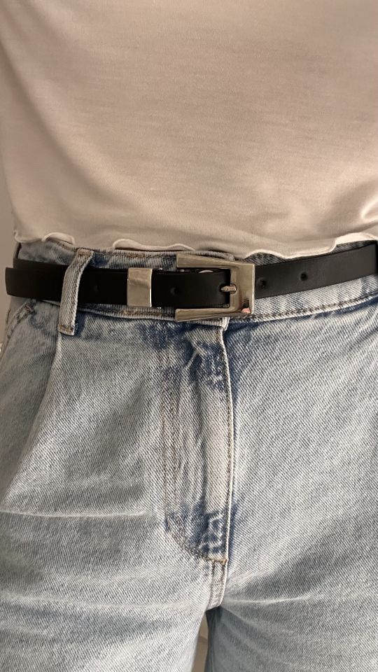 Mae Gümüş Tokalı Kemer Siyah