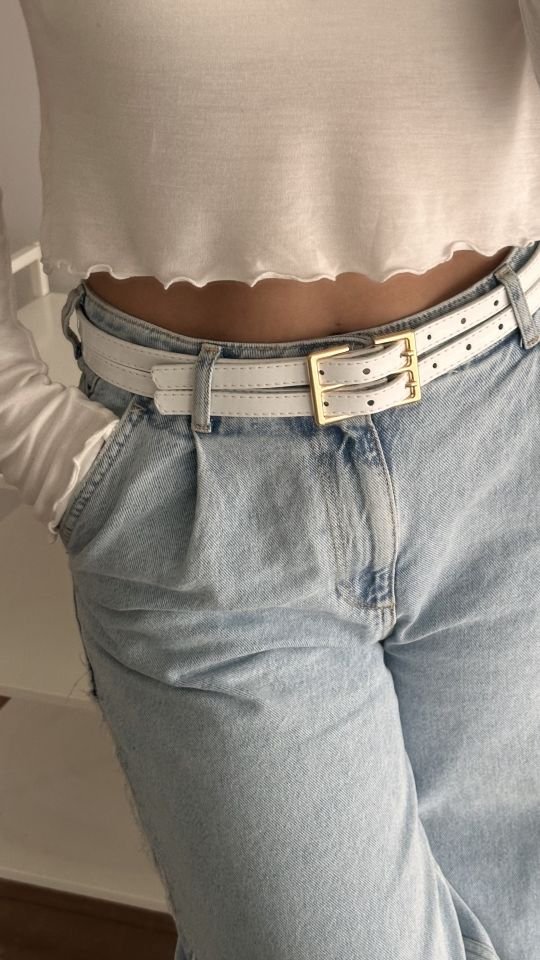 Riddle Gold Çiftli Kemer Beyaz