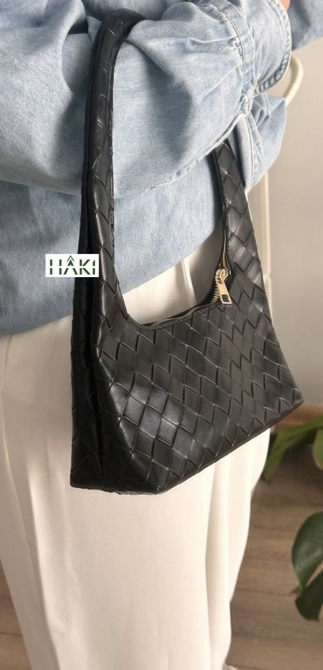 Chubu Örgü Desen Siyah Baget Çanta