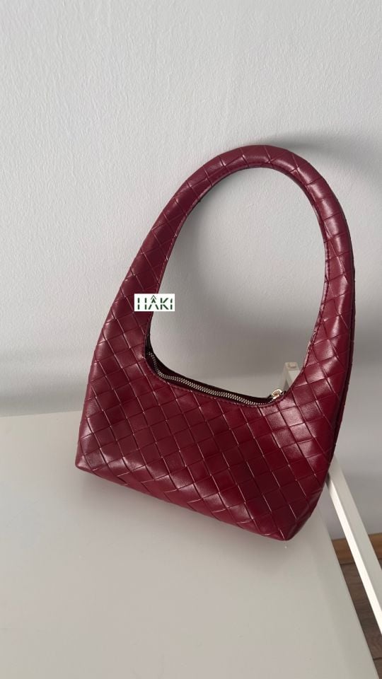 Chubu Örgü Desen Bordo Baget Çanta