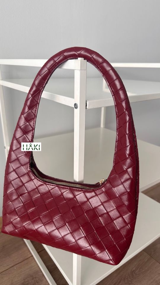 Chubu Örgü Desen Bordo Baget Çanta