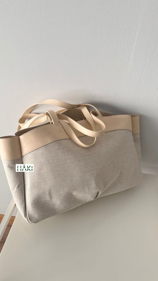 Kacie Çift Saplı Kanvas Tote Shopper Çanta Bej