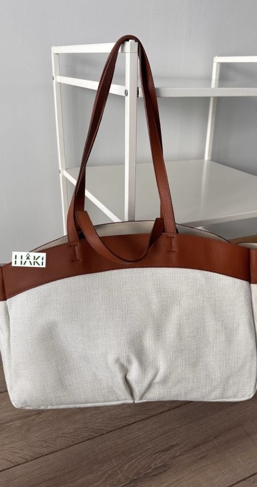 Kacie Çift Saplı Kanvas Tote Shopper Çanta Taba