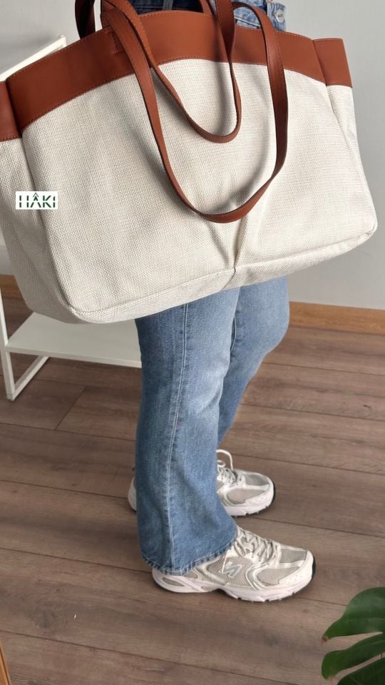 Kacie Çift Saplı Kanvas Tote Shopper Çanta Taba