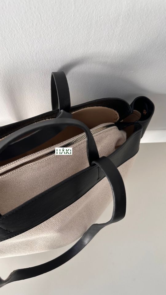 Kacie Çift Saplı Kanvas Çanta Siyah Küçük Boy