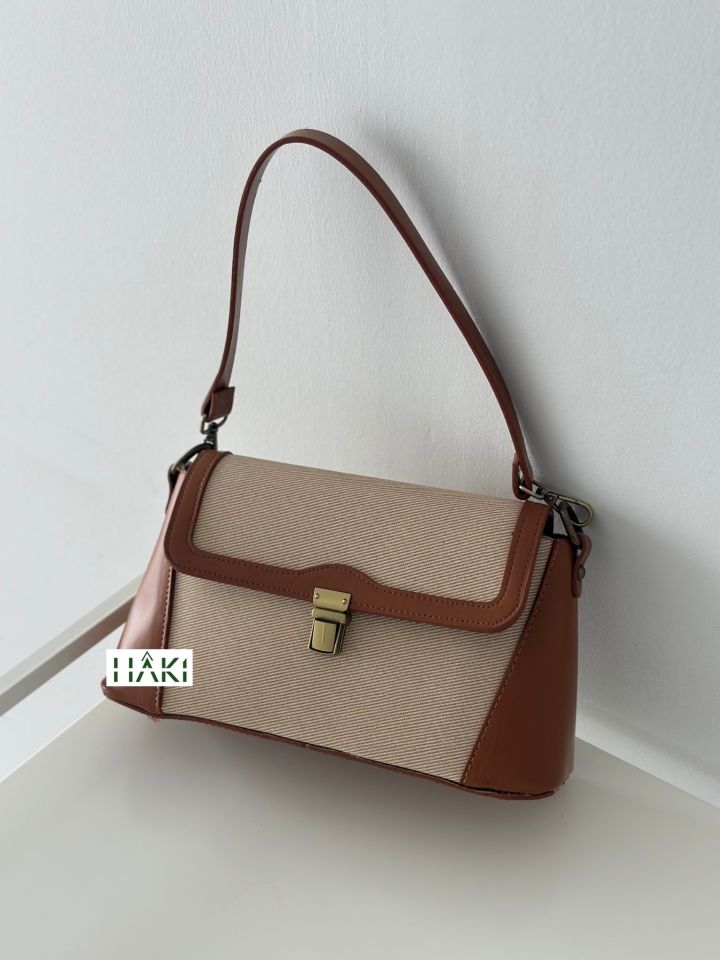 Brix Antik Aksesuarlı Çift Askılı Çanta Taba