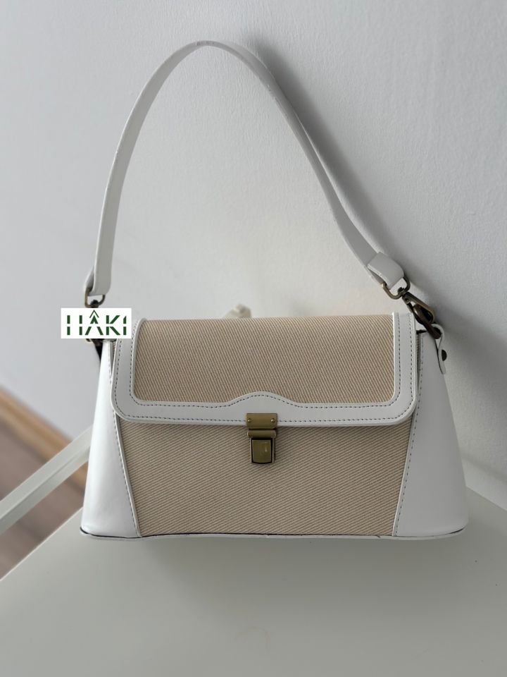 Brix Antik Aksesuarlı Çift Askılı Çanta Beyaz