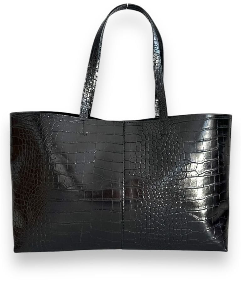 Scone Shopper Tote Çanta Kroko Siyah