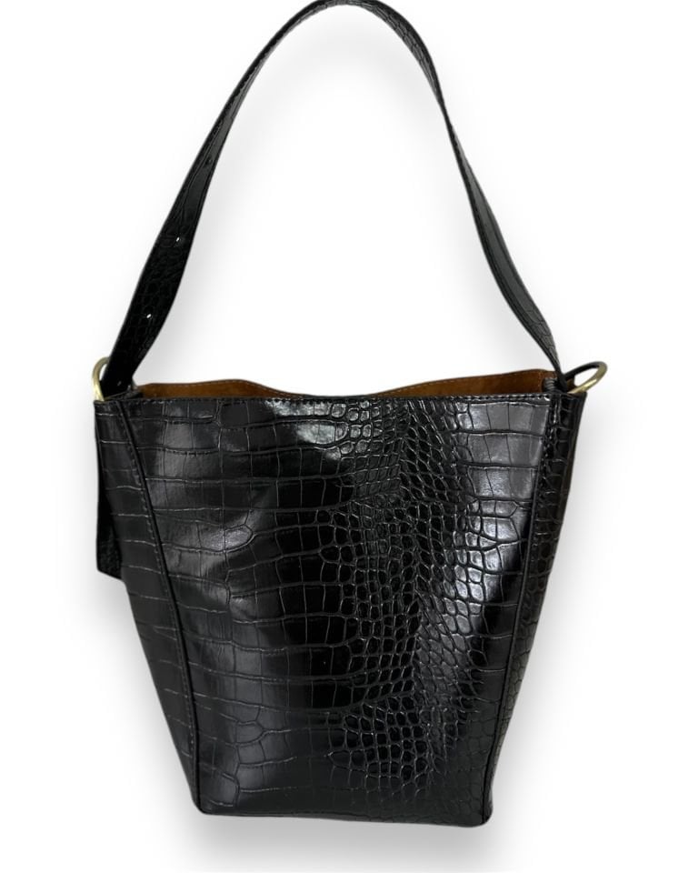 Fluffy Çift Kullanımlı Omuz Çantası Kroko Siyah