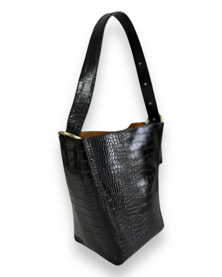 Fluffy Çift Kullanımlı Omuz Çantası Kroko Siyah