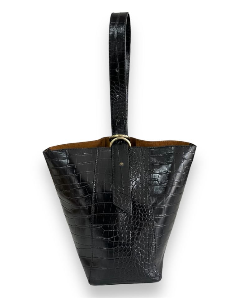 Fluffy Çift Kullanımlı Omuz Çantası Kroko Siyah