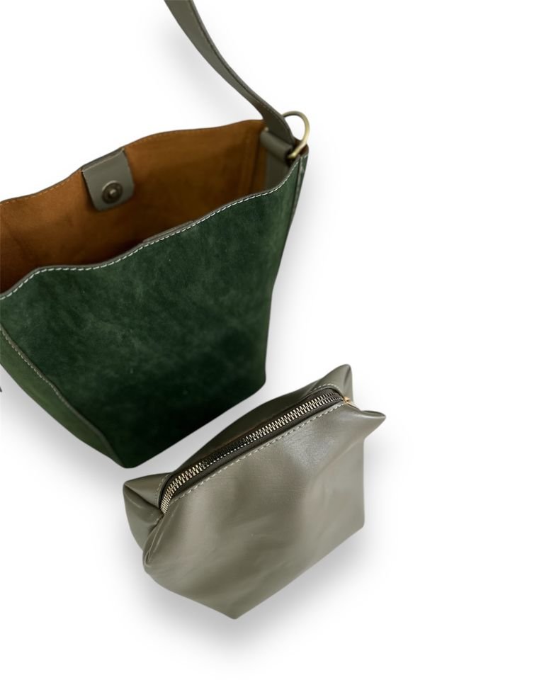 Fluffy Süet Çift Kullanımlı Omuz Çantası Yeşil