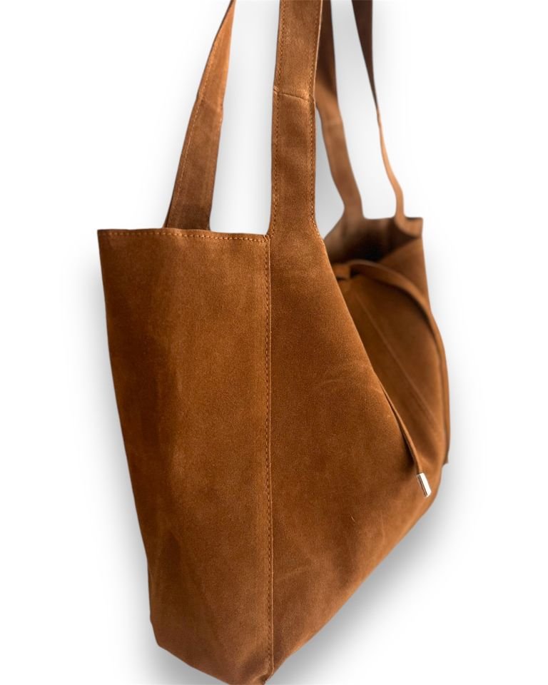 Veneta Yumuşak Süet El ve Omuz Çantası Taba