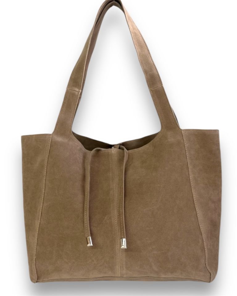 Veneta Yumuşak Süet El ve Omuz Çantası Vizon