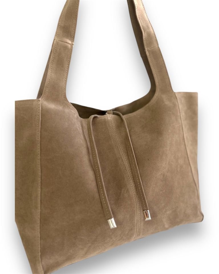 Veneta Yumuşak Süet El ve Omuz Çantası Vizon