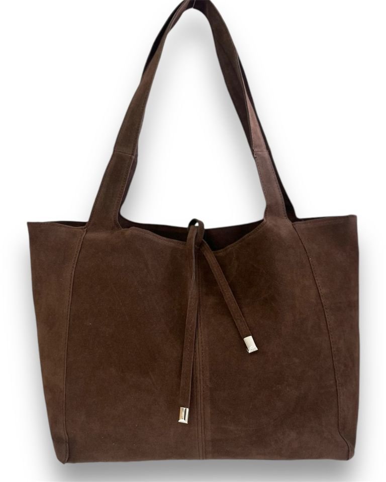 Veneta Yumuşak Süet El ve Omuz Çantası Acı Kahve