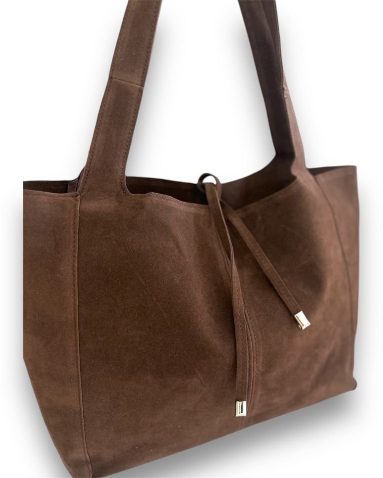 Veneta Yumuşak Süet El ve Omuz Çantası Acı Kahve