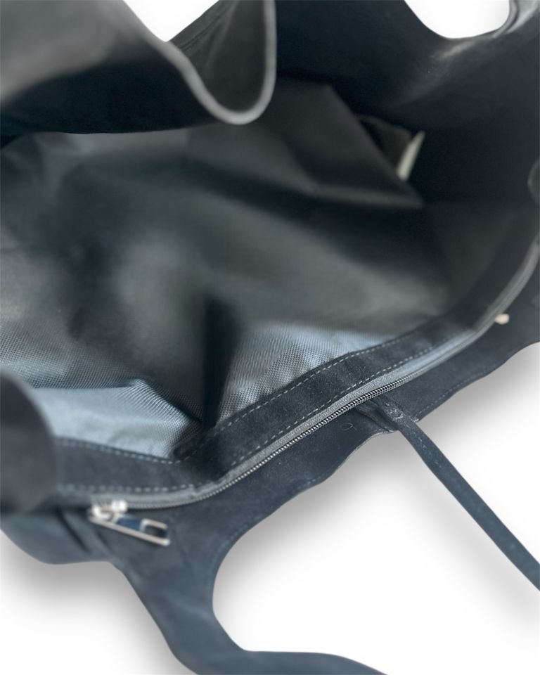 Veneta Yumuşak Süet El ve Omuz Çantası Siyah