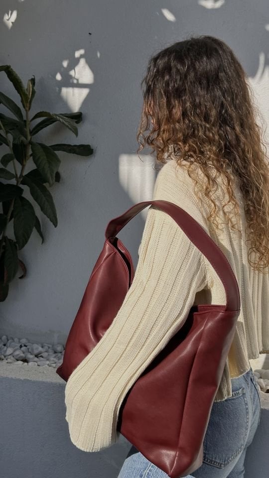 Nuka Kalın Askılı El ve Omuz Çantası Bordo