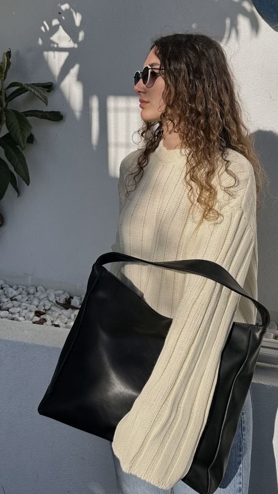 Nuka Kalın Askılı El ve Omuz Çantası Siyah