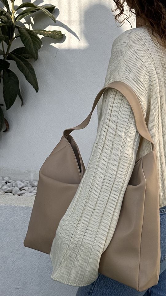 Nuka Kalın Askılı El ve Omuz Çantası Vizon