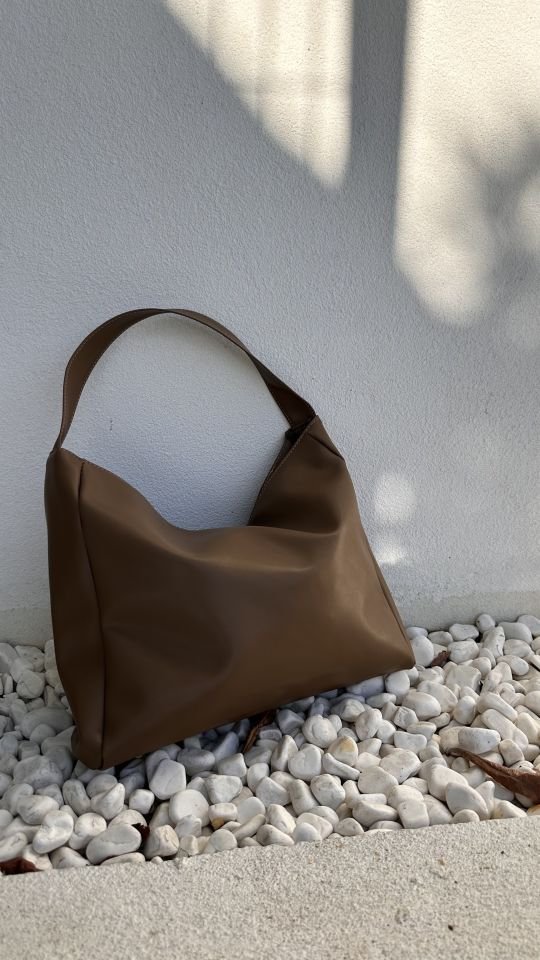 Nuka Kalın Askılı El ve Omuz Çantası Koyu Vizon