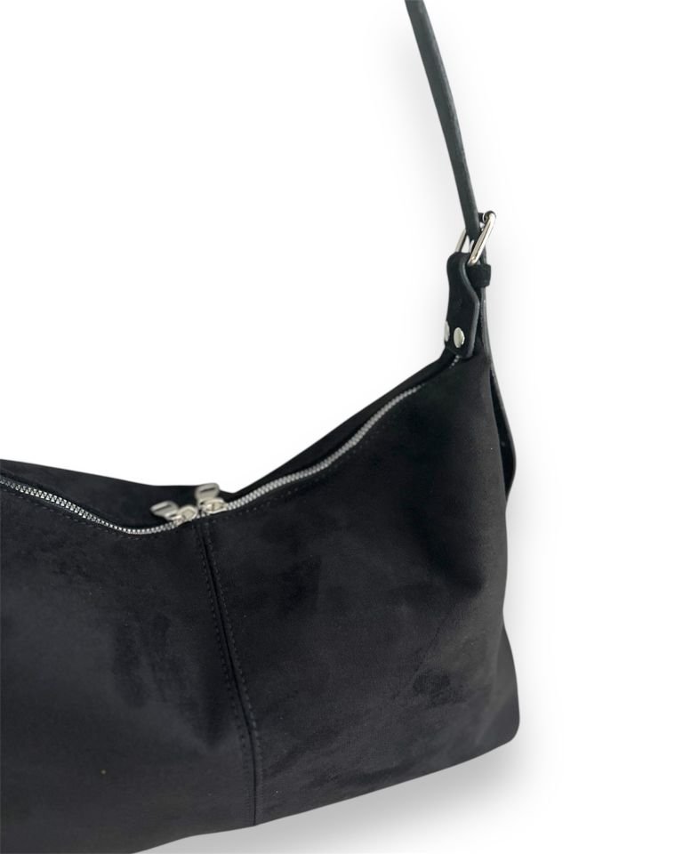 Rubban Süet Omuz Çantası Siyah