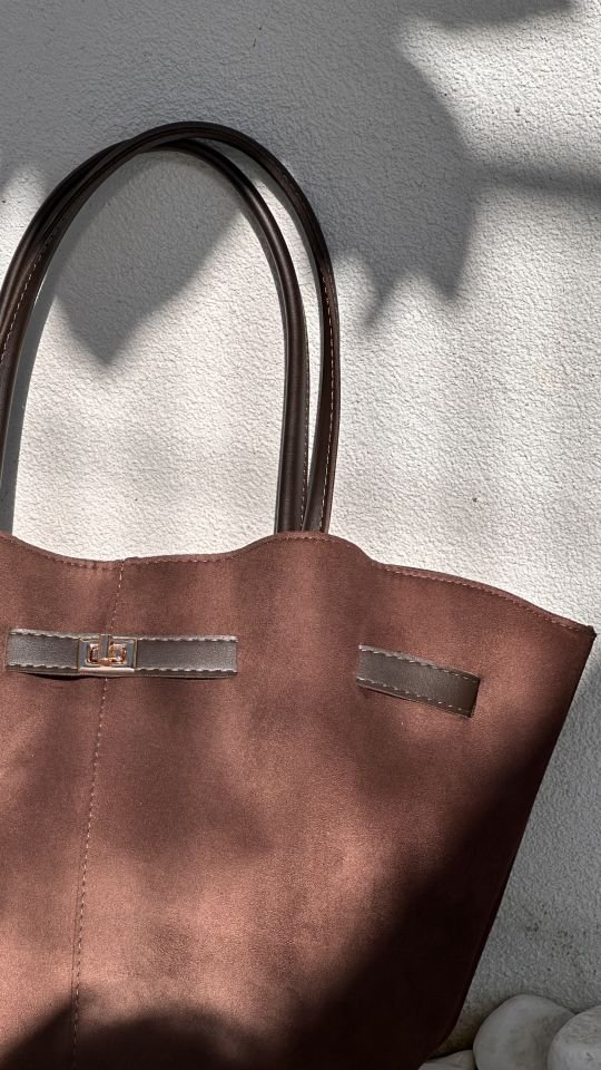 Soone Süet Büzgülü Kemer Detay Omuz ve Çapraz Askılı Çanta Acı Kahve