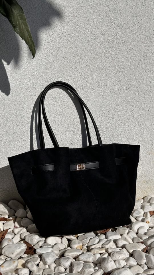 Soone Süet Büzgülü Kemer Detay Omuz ve Çapraz Askılı Çanta Siyah