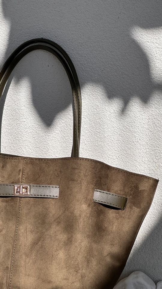 Soone Süet Büzgülü Kemer Detay Omuz ve Çapraz Askılı Çanta Haki