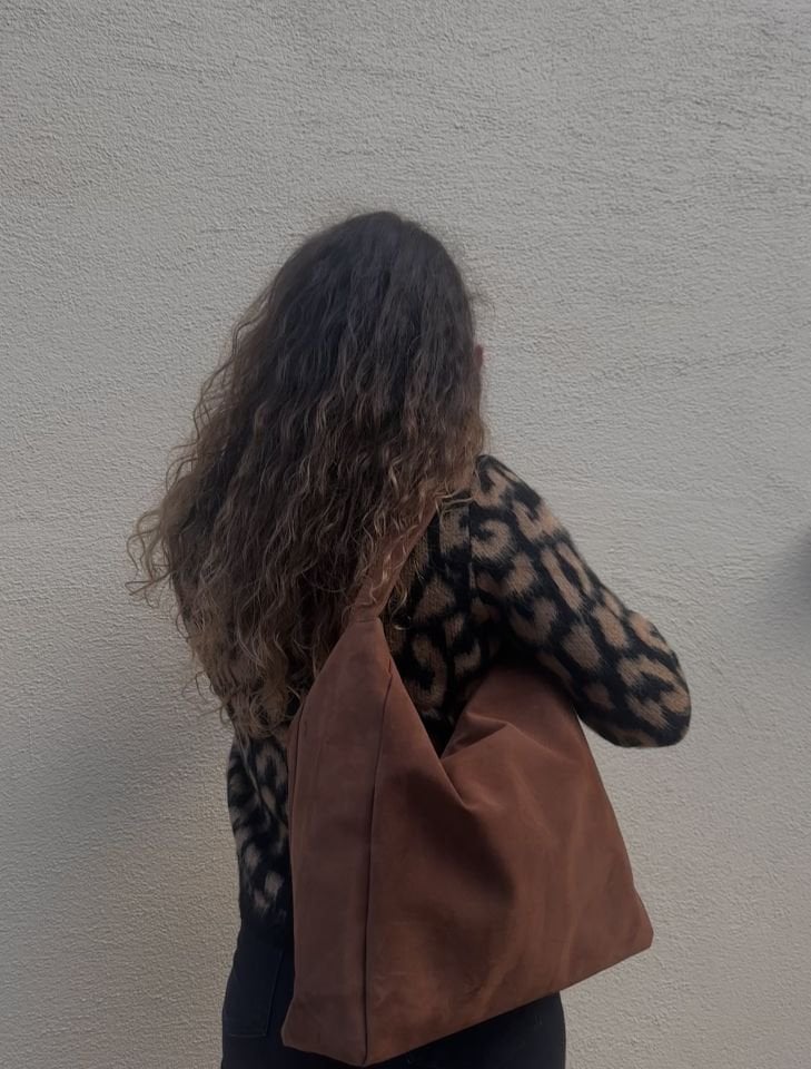 Nuka Süet Kalın Askılı El ve Omuz Çantası Taba